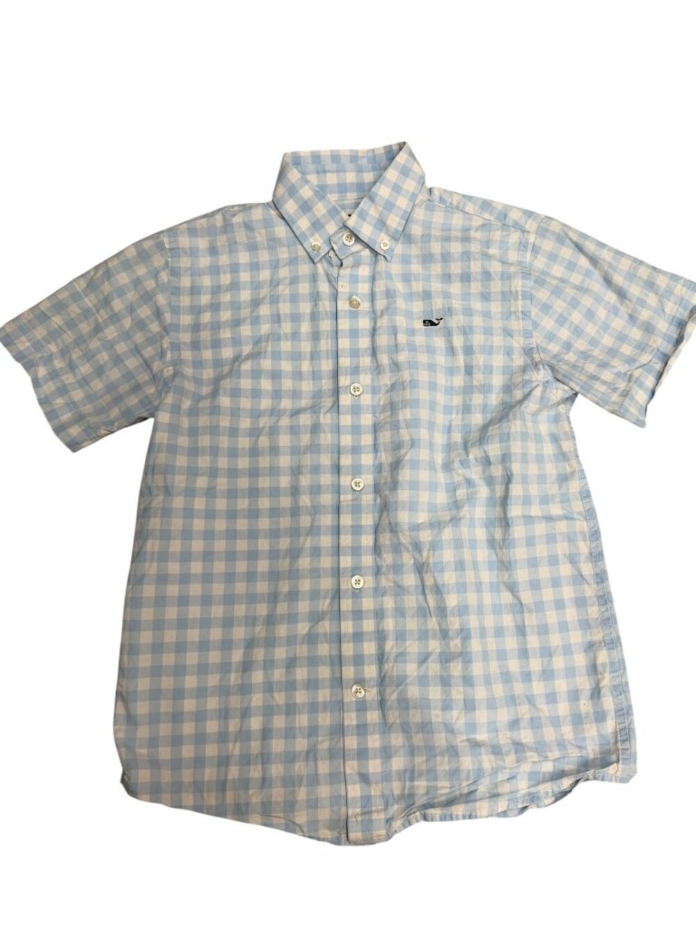 Vineyard Vines Boys Blue White Gingham Button Down Size Small 8-10 VGUC